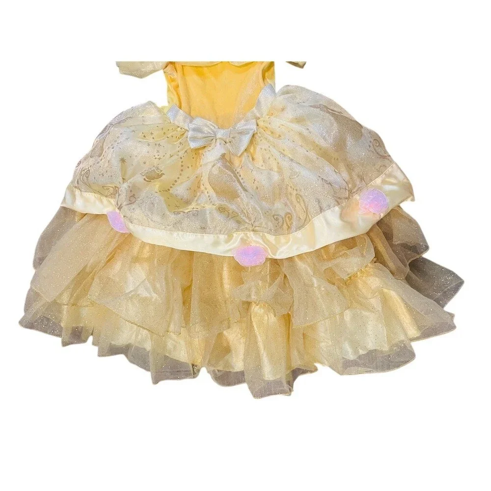 Disney Store Belle Princess Costume Dress Girls 2XS Gold Long Glitter